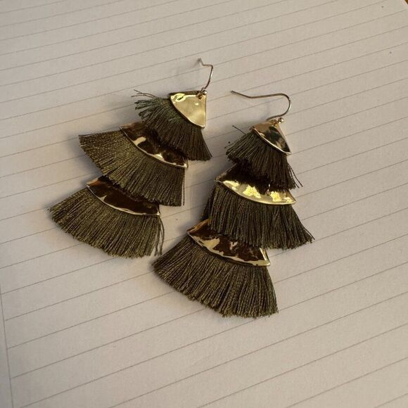 NWT Green Tassel Earrings - Picture 3 of 4